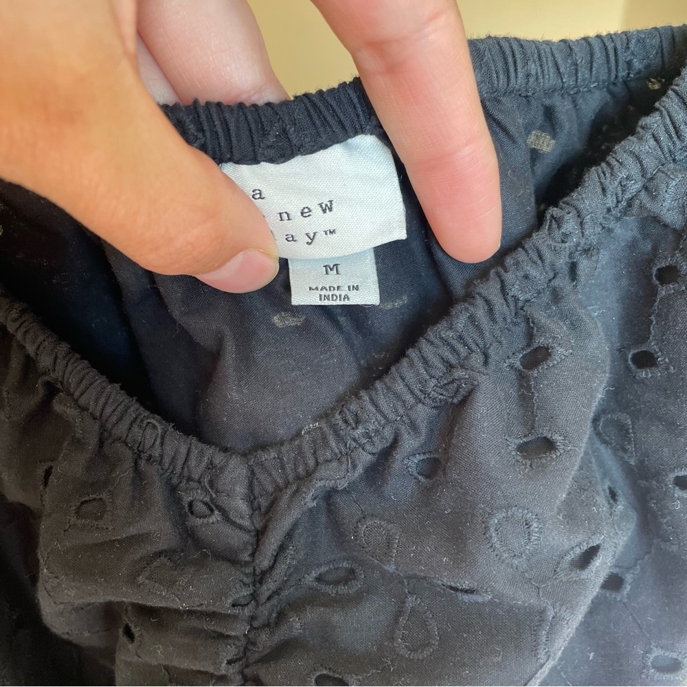 A New Day Black Puff Sleeve Eyelet Blouse - Picture 6 of 7